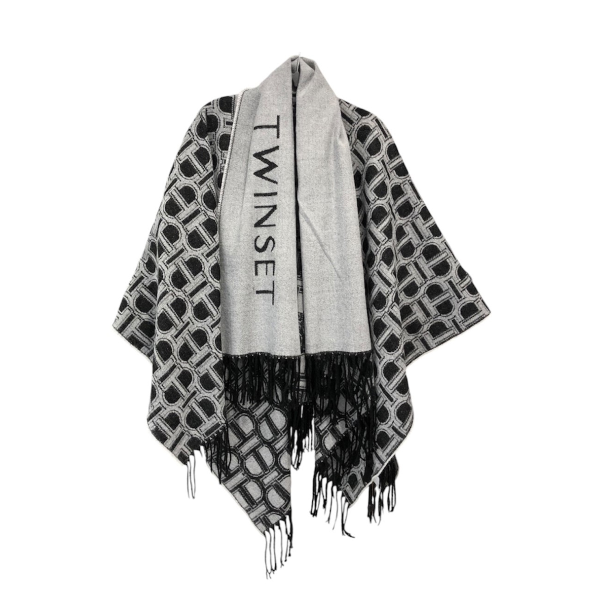 Twin Set Poncho Jacquard con Sciarpa Nero - 1