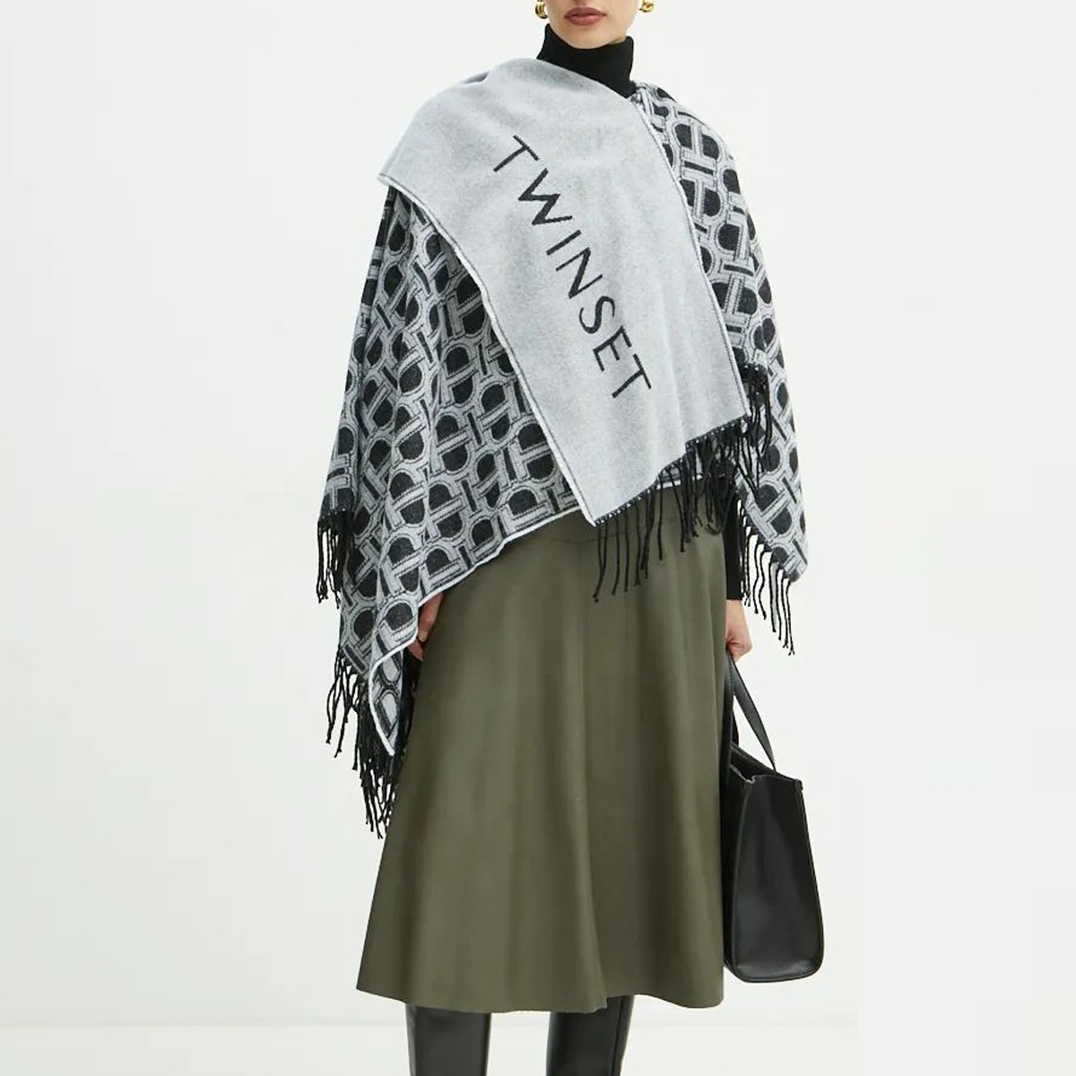 Twin Set Poncho Jacquard con Sciarpa Nero - 2