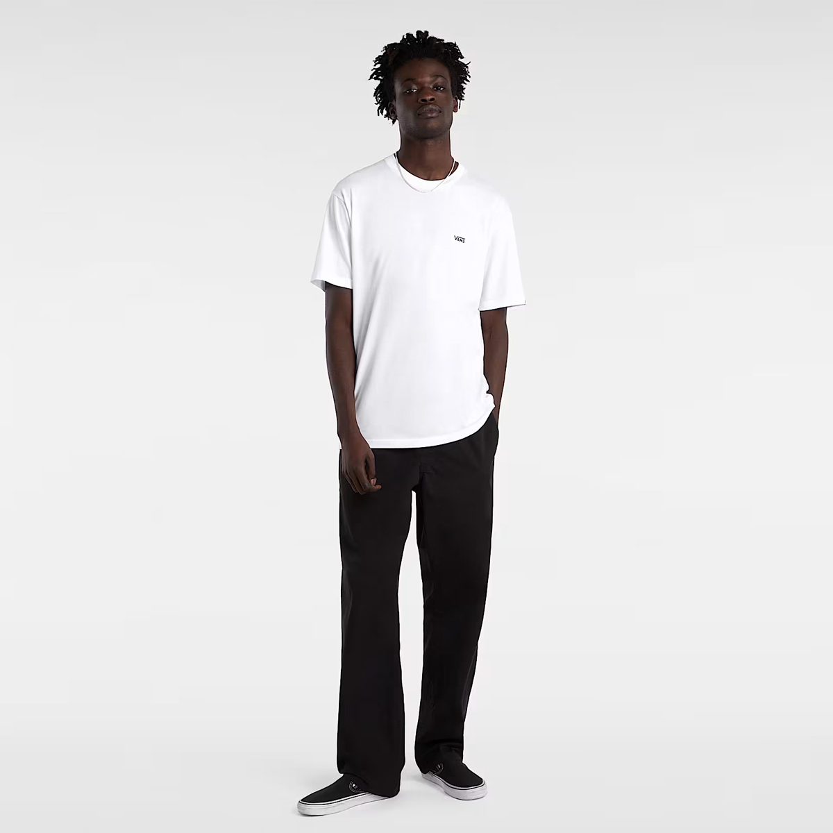 VANS T-Shirt Left Chest Logo White Black - 5